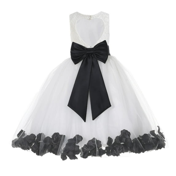 Ekidsbridal White Floral Lace Heart Cutout Flower Girl Dress with Petals Wedding Pageant Recital Communion Baptism Holiday 185T 8