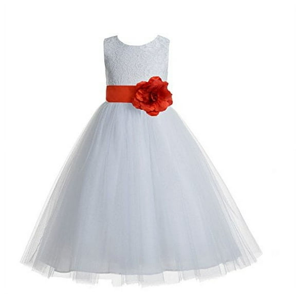 Ekidsbridal White Floral Lace Heart Cutout Flower Girl Dresses Formal Photoshoot Birthday Party Gown 172T 10