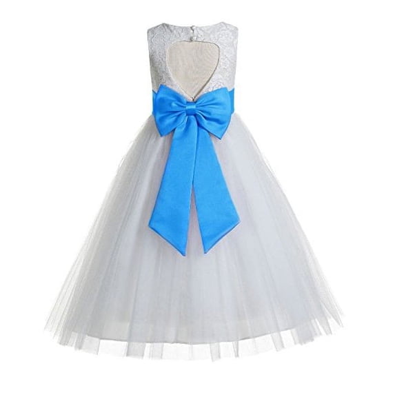 Ekidsbridal White Floral Lace Heart Cutout Flower Girl Dresses Formal Photoshoot Birthday Party Gown 172T 12
