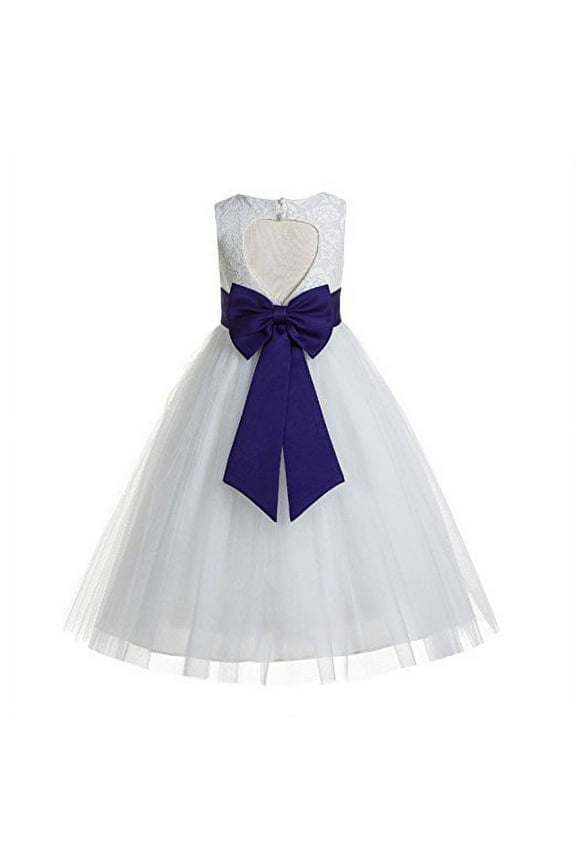 White Floral Lace Heart Cutout Flower Girl Dresses Formal Photoshoot Birthday Party Gown 172T 12