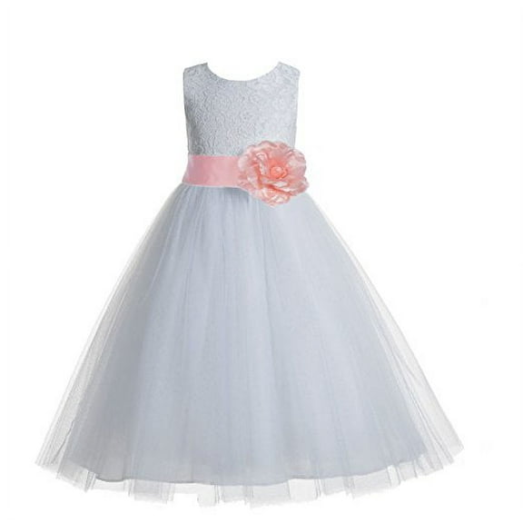 Ekidsbridal Floral Lace Heart Cutout White Flower Girl Dresses First Communion Holy Baptism for Church Christening Gown 172T 12
