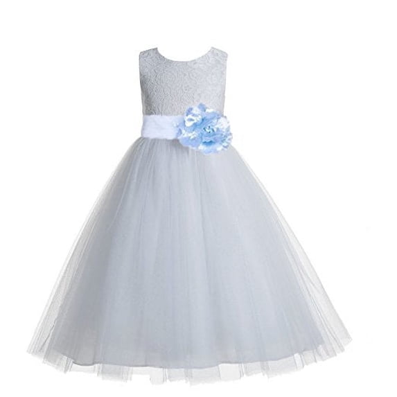 Ekidsbridal White Floral Lace Heart Cutout Flower Girl Dresses Formal Photoshoot Birthday Party Gown 172T 12