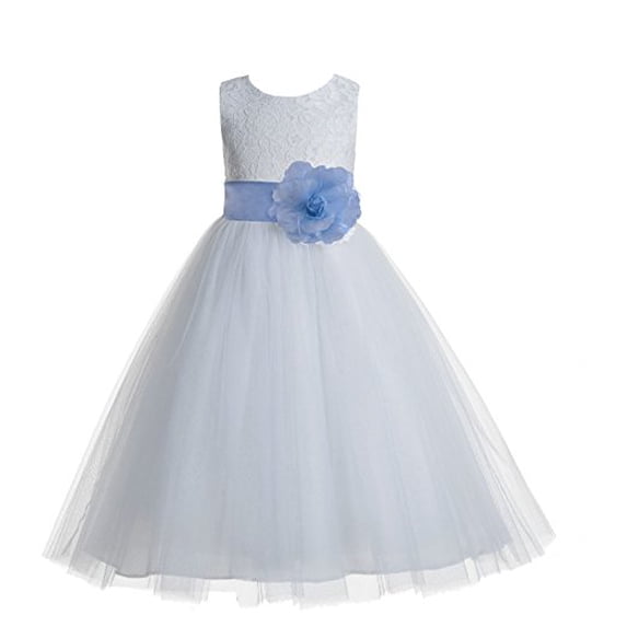 Ekidsbridal Floral Lace Heart Cutout White Flower Girl Dresses First Communion Holy Baptism for Church Christening Gown 172T 2