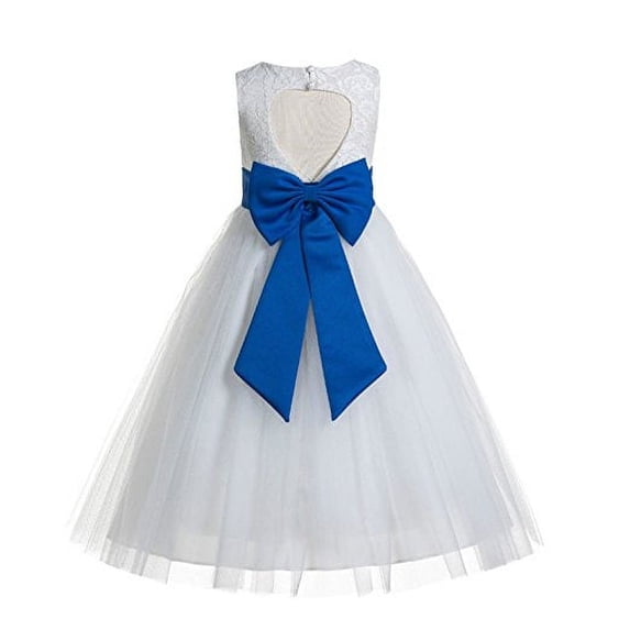 Ekidsbridal Floral Lace Heart Cutout White Flower Girl Dresses First Communion Holy Baptism for Church Christening Gown 172T 4