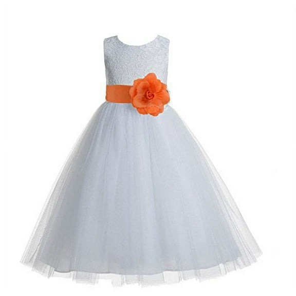 Ekidsbridal White Floral Lace Heart Cutout Flower Girl Dresses Formal Photoshoot Birthday Party Gown 172T 4
