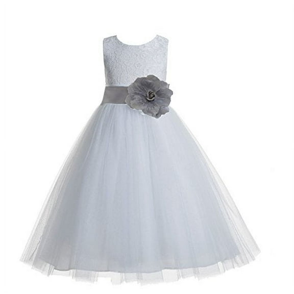 Ekidsbridal Floral Lace Heart Cutout White Flower Girl Dresses First Communion Holy Baptism for Church Christening Gown 172T 6