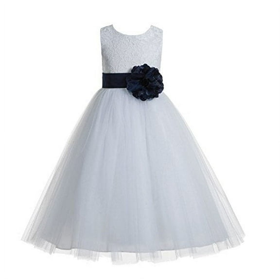 Ekidsbridal White Floral Lace Heart Cutout Flower Girl Dresses Formal Photoshoot Birthday Party Gown 172T 6