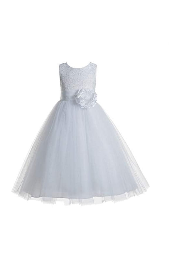 White Floral Lace Heart Cutout Formal Flower Girl Dress Father Daughter Dance Recital Graduation Ceremony 172T 12