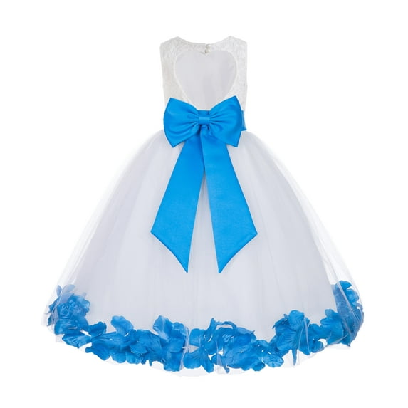 Ekidsbridal White Floral Lace Heart Cutout with Petals Flower Girl Dress Formal Photoshoot Father Daughter Dance Ballroom Gown 185T 10