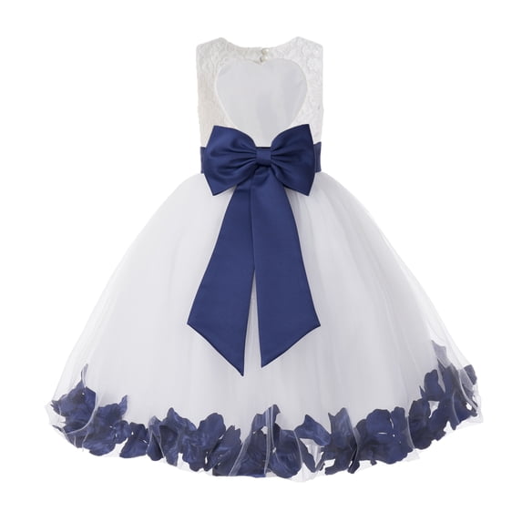 Ekidsbridal White Floral Lace Heart Cutout with Petals Flower Girl Dress Formal Photoshoot Father Daughter Dance Ballroom Gown 185T 10
