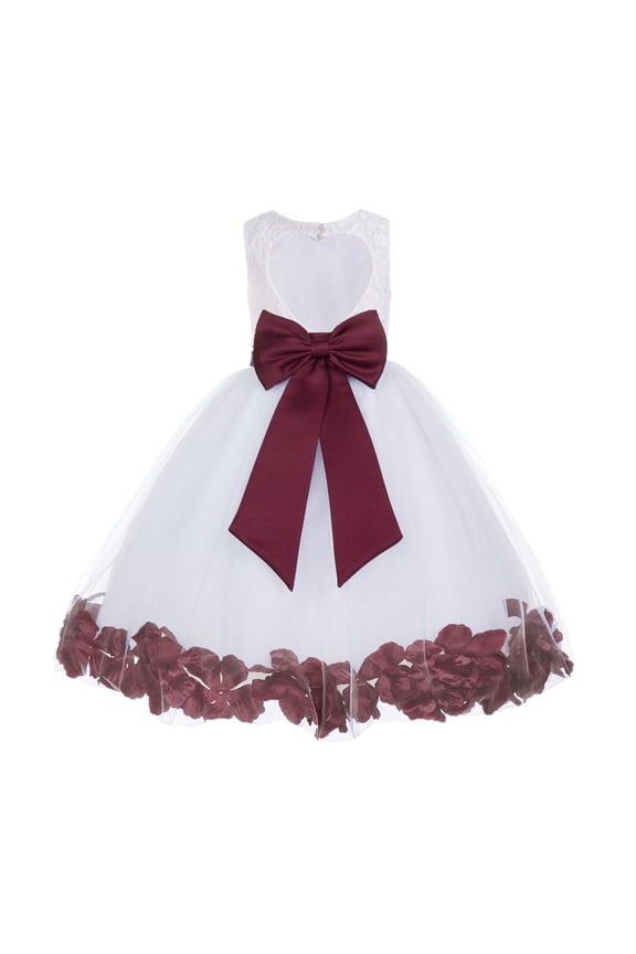 White Floral Lace Heart Cutout with Petals Flower Girl Dress Formal Photoshoot Father Daughter Dance Ballroom Gown 185T 12