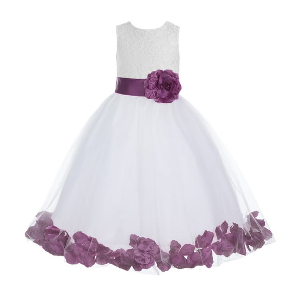 Ekidsbridal White Floral Lace Heart Cutout with Petals Flower Girl Dress Formal Photoshoot Father Daughter Dance Ballroom Gown 185T 12