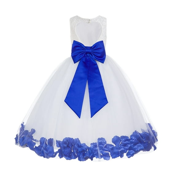 Ekidsbridal White Floral Lace Heart Cutout with Petals Flower Girl Dress Formal Photoshoot Father Daughter Dance Ballroom Gown 185T 12