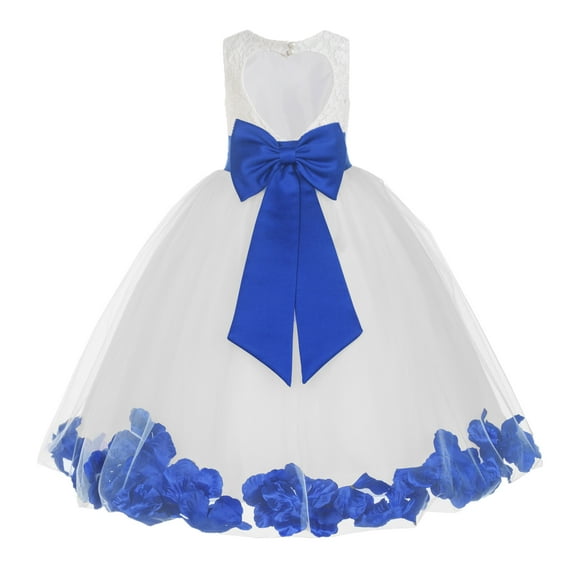 Ekidsbridal White Floral Lace Heart Cutout with Petals Flower Girl Dress Formal Photoshoot Father Daughter Dance Ballroom Gown 185T 3