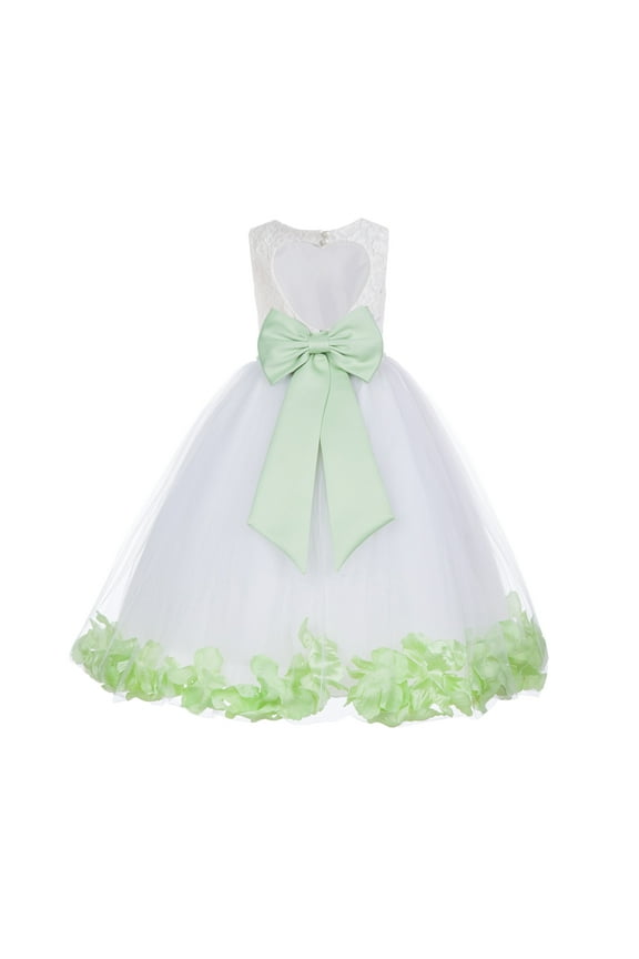 White Floral Lace Heart Cutout with Petals Flower Girl Dress Formal Photoshoot Father Daughter Dance Ballroom Gown 185T 4