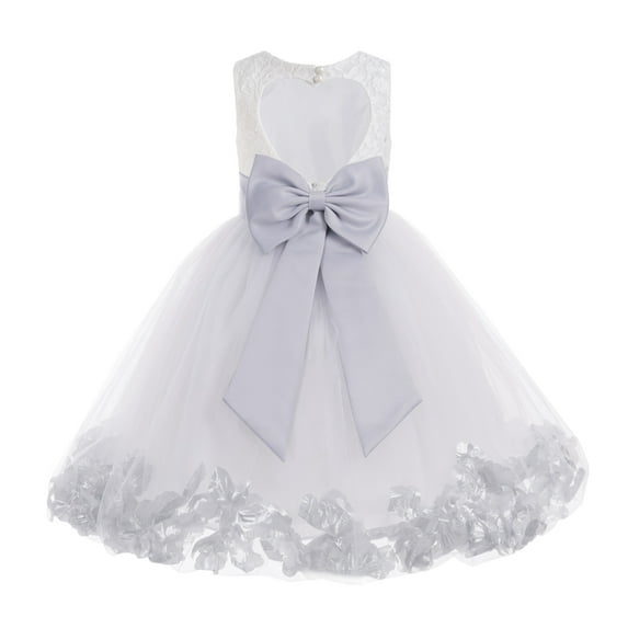 Ekidsbridal White Floral Lace Heart Cutout with Petals Flower Girl Dress Formal Photoshoot Father Daughter Dance Ballroom Gown 185T 5