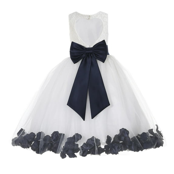 Ekidsbridal White Floral Lace Heart Cutout with Petals Flower Girl Dress Formal Photoshoot Father Daughter Dance Ballroom Gown 185T 5