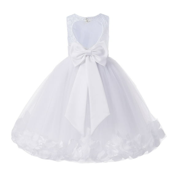 Ekidsbridal White Floral Lace Heart Cutout with Petals Flower Girl Dress Formal Photoshoot Father Daughter Dance Ballroom Gown 185T 6