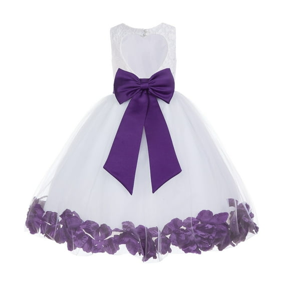 Ekidsbridal White Floral Lace Heart Cutout with Petals Flower Girl Dress Formal Photoshoot Father Daughter Dance Ballroom Gown 185T 6