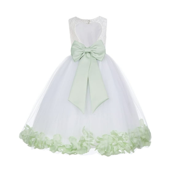 Ekidsbridal White Floral Lace Heart Cutout with Petals Flower Girl Dress Formal Photoshoot Father Daughter Dance Ballroom Gown 185T 7