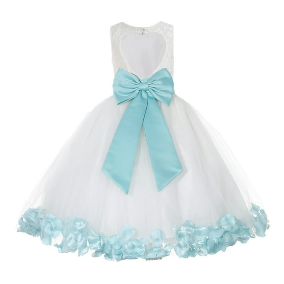 Ekidsbridal White Floral Lace Heart Cutout with Petals Flower Girl Dress Formal Photoshoot Father Daughter Dance Ballroom Gown 185T 8