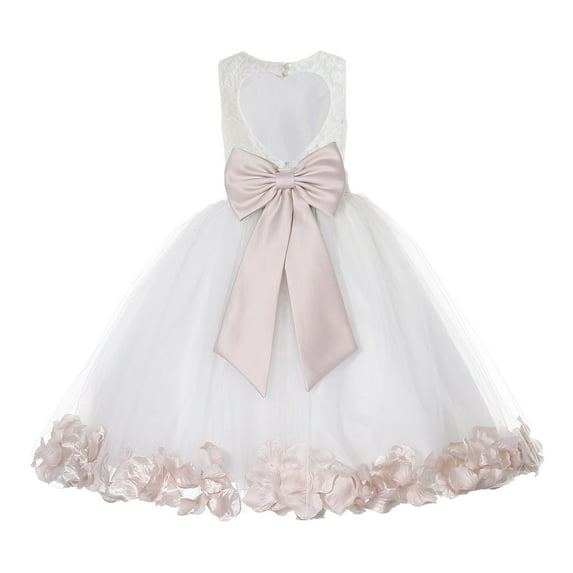 Ekidsbridal White Floral Lace Heart Cutout with Petals Flower Girl Dress Formal Photoshoot Father Daughter Dance Ballroom Gown 185T 8