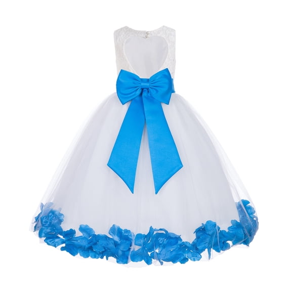 Ekidsbridal White Floral Lace Heart Cutout with Petals Flower Girl Dress Formal Photoshoot Father Daughter Dance Ballroom Gown 185T 9