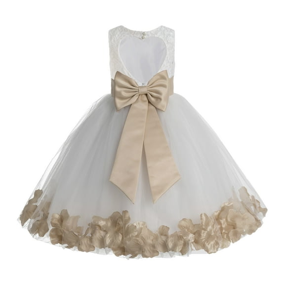 Ekidsbridal White Floral Lace Heart Cutout with Petals Flower Girl Dress Formal Photoshoot Father Daughter Dance Ballroom Gown 185T M