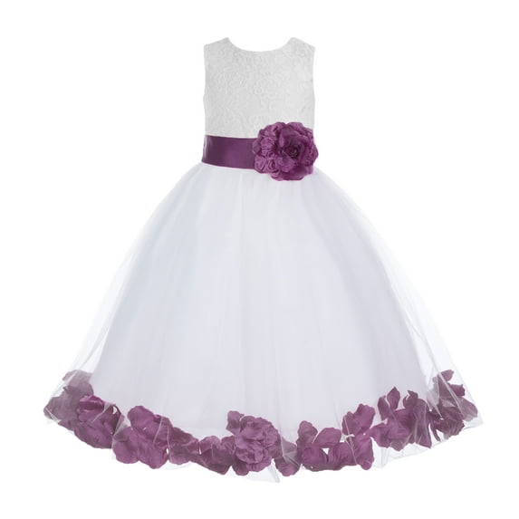 Ekidsbridal White Floral Lace Heart Cutout with Petals Flower Girl Dress Formal Photoshoot Father Daughter Dance Ballroom Gown 185T M