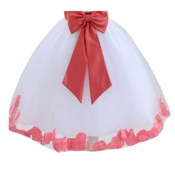 Ekidsbridal White Floral Lace Heart Cutout with Petals Flower Girl Dress Formal Photoshoot Father Daughter Dance Ballroom Gown 185T M