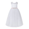 thumbnail image 1 of Ekidsbridal White Floral Lace Neck A-Line Keyhole Back Flower Girl Dress Christening 178R4 12, 1 of 3