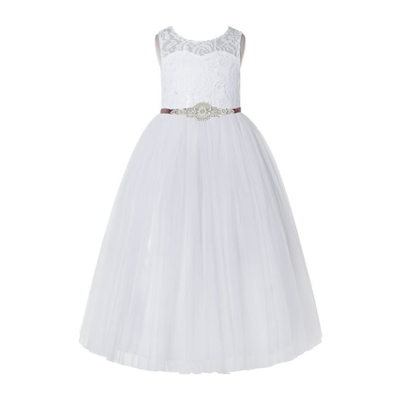 Ekidsbridal White Floral Lace Neck A-Line Keyhole Back Flower Girl Dress Dance Recital 178R7 4