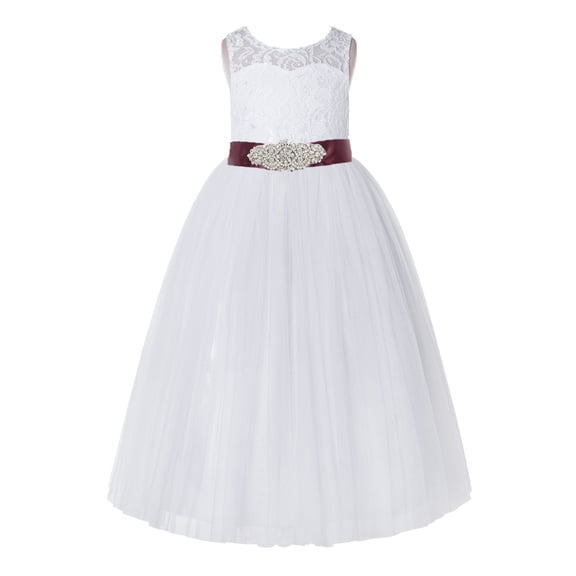 Ekidsbridal White Floral Lace Neck A-Line Keyhole Back Flower Girl Dress Pretty Princess 178R3 12