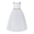 thumbnail image 1 of Ekidsbridal White Floral Lace Neck A-Line Keyhole Back Flower Girl Dress Wedding Gown 178R2 4, 1 of 3