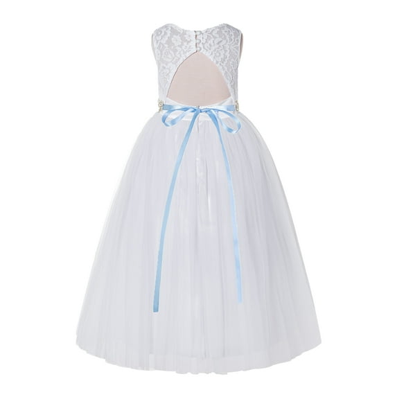 Ekidsbridal White Floral Lace Neck A-Line Keyhole Back Flower Girl Dress Wedding Gown 178R2 4