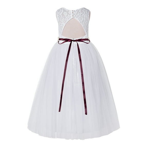 Ekidsbridal White Floral Lace Neck A-Line Keyhole Back Flower Girl Dress Wedding Gown 178R2 8
