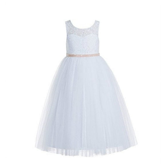 Ekidsbridal White Floral Lace Scoop Neck A-Line Flower Girl Dresses Keyhole Back Pretty Princess Father Daughter Dance 178 10