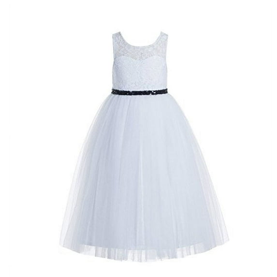 Ekidsbridal White Floral Lace Scoop Neck A-Line Flower Girl Dresses Keyhole Back Pretty Princess Father Daughter Dance 178 4