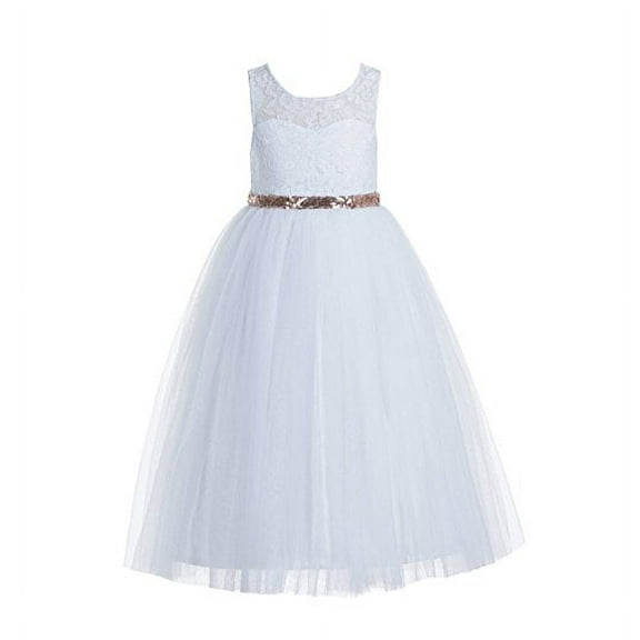 Ekidsbridal White Floral Lace Scoop Neck A-Line Flower Girl Dresses Keyhole Back Pretty Princess Father Daughter Dance 178 4