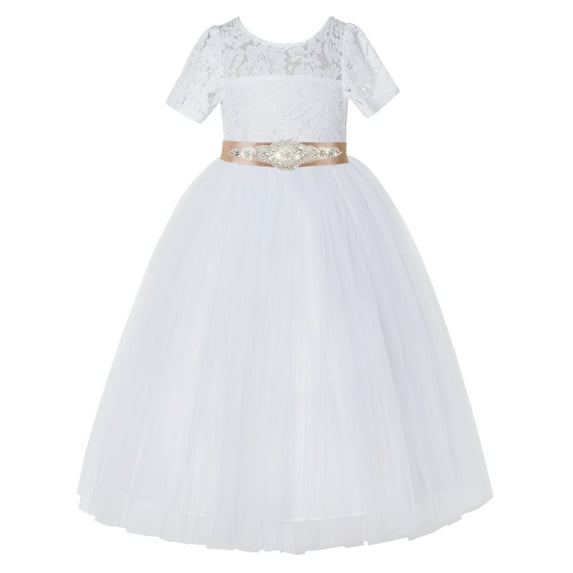 Ekidsbridal White Floral Lace Tulle Flower Girl Dresses Pretty Princess Ballroom Dance Gown for Toddler Girls LG2R7 5