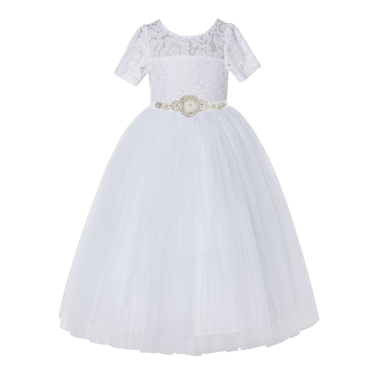 knee length dresses for ladies Little Fairytale Dress, in White Tulle, Size: 10-12Y