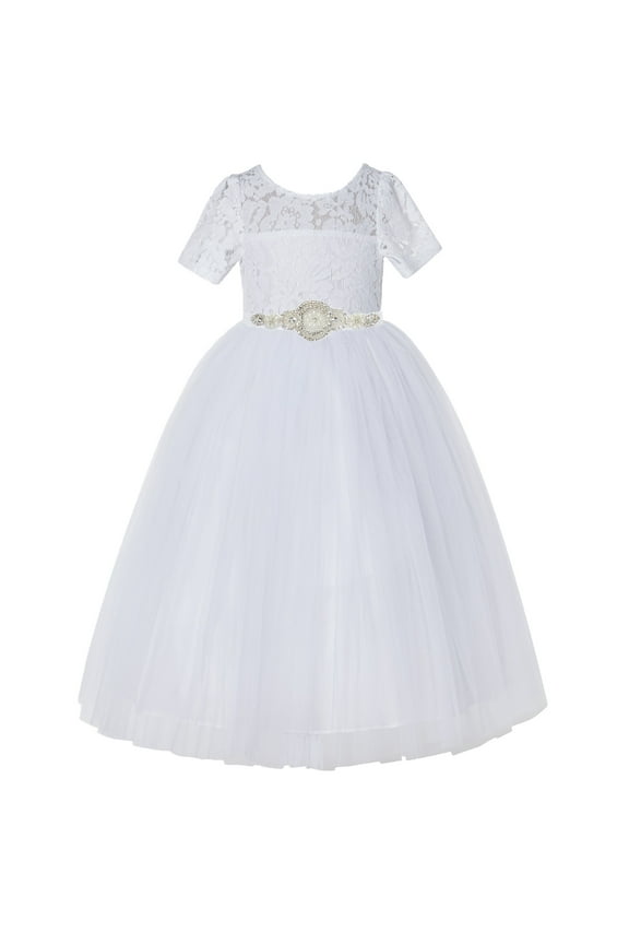 White Floral Lace Tulle Flower Girl Dresses Wedding Reception Mini Bridal Gown for Toddlers LG2R7 10