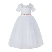 Ekidsbridal White Floral Lace Tulle Flower Girl Dresses for Toddler Girls Social Events Birthday Party Pageant Gown LG2R4 10