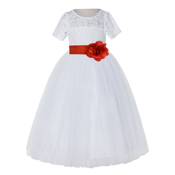 Ekidsbridal White Floral Lace Vintage Flower Girl Dresses Beauty Pageant Wedding Tulle Gown LG2T 10