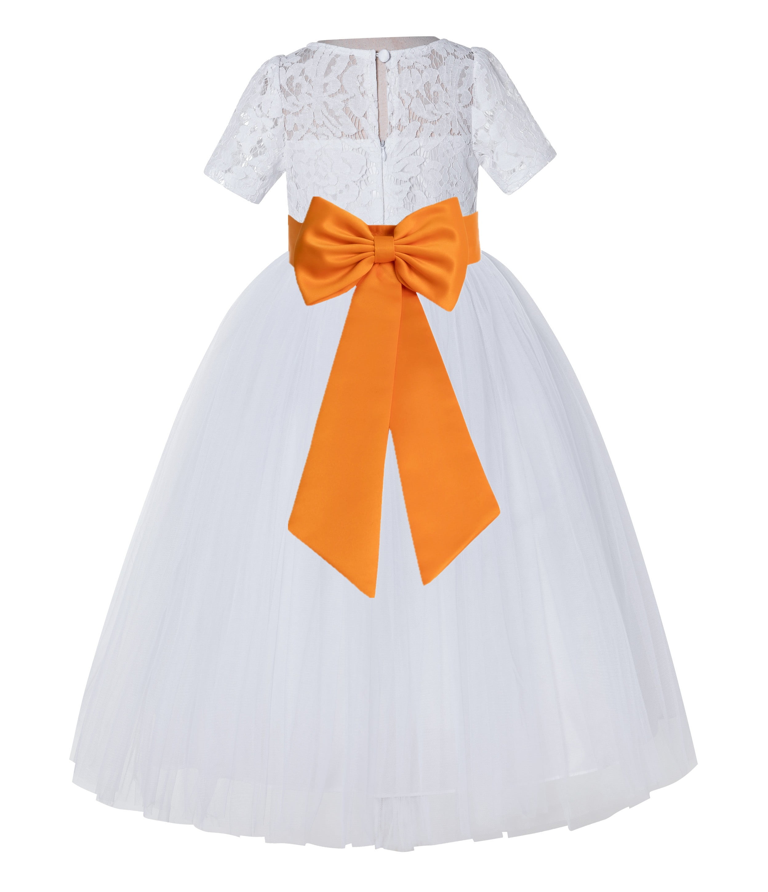 White Floral Lace Flower Girl Dress w/ Sleeves Bridesmaid Gown LG2T(4) Dusty Rose / 10