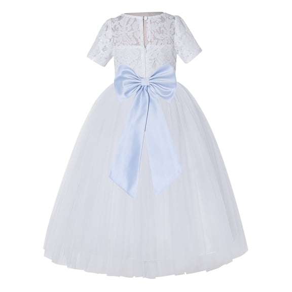 Ekidsbridal White Floral Lace Vintage Flower Girl Dresses Beauty Pageant Wedding Tulle Gown LG2T 12