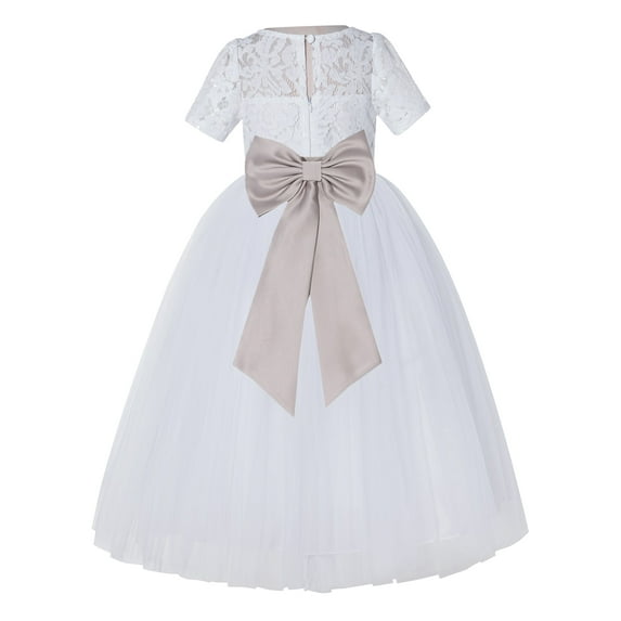 Ekidsbridal White Floral Lace Vintage Flower Girl Dresses with Colored Sash Communion Baptism Gown for Church LG2T 2
