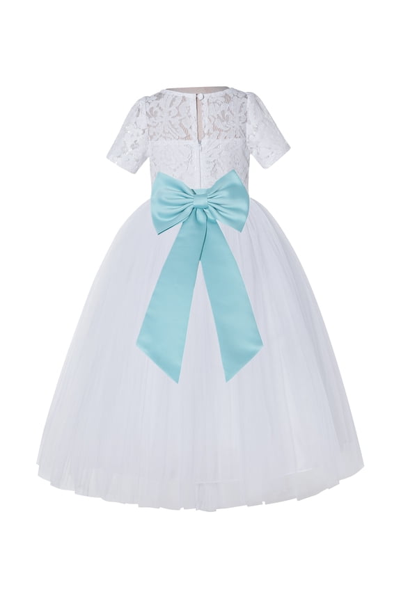 White Floral Lace Vintage Flower Girl Dresses Beauty Pageant Wedding Tulle Gown LG2T 2