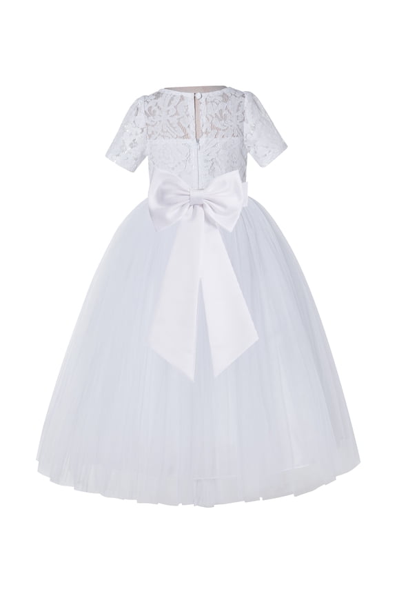 White Floral Lace Vintage Flower Girl Dresses Beauty Pageant Wedding Tulle Gown LG2T 3