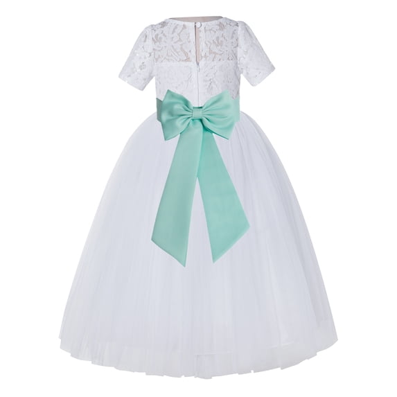 Ekidsbridal White Floral Lace Vintage Flower Girl Dresses Beauty Pageant Wedding Tulle Gown LG2T 3
